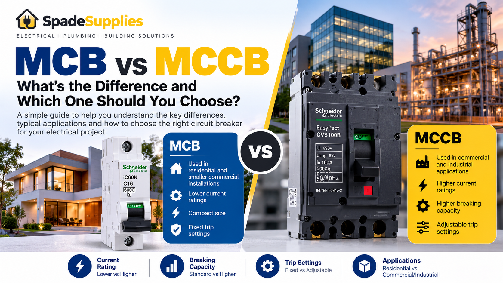 MCB vs MCCB circuit breakers for residential and industrial electrical protection